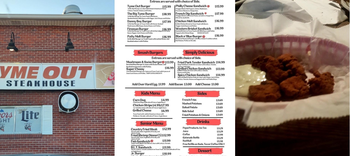 Tyme Out Lounge-Steakhouse Menu