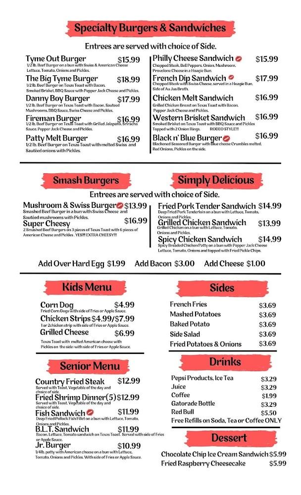 Tyme Out Lounge-Steakhouse Menu image 1