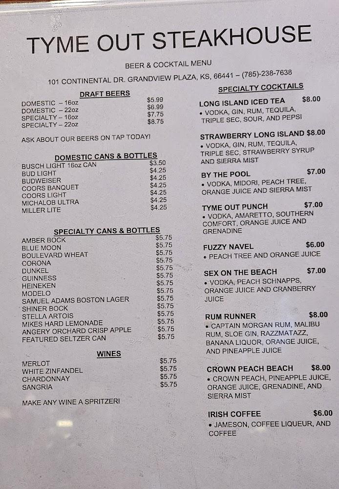 Tyme Out Lounge-Steakhouse Menu image 3